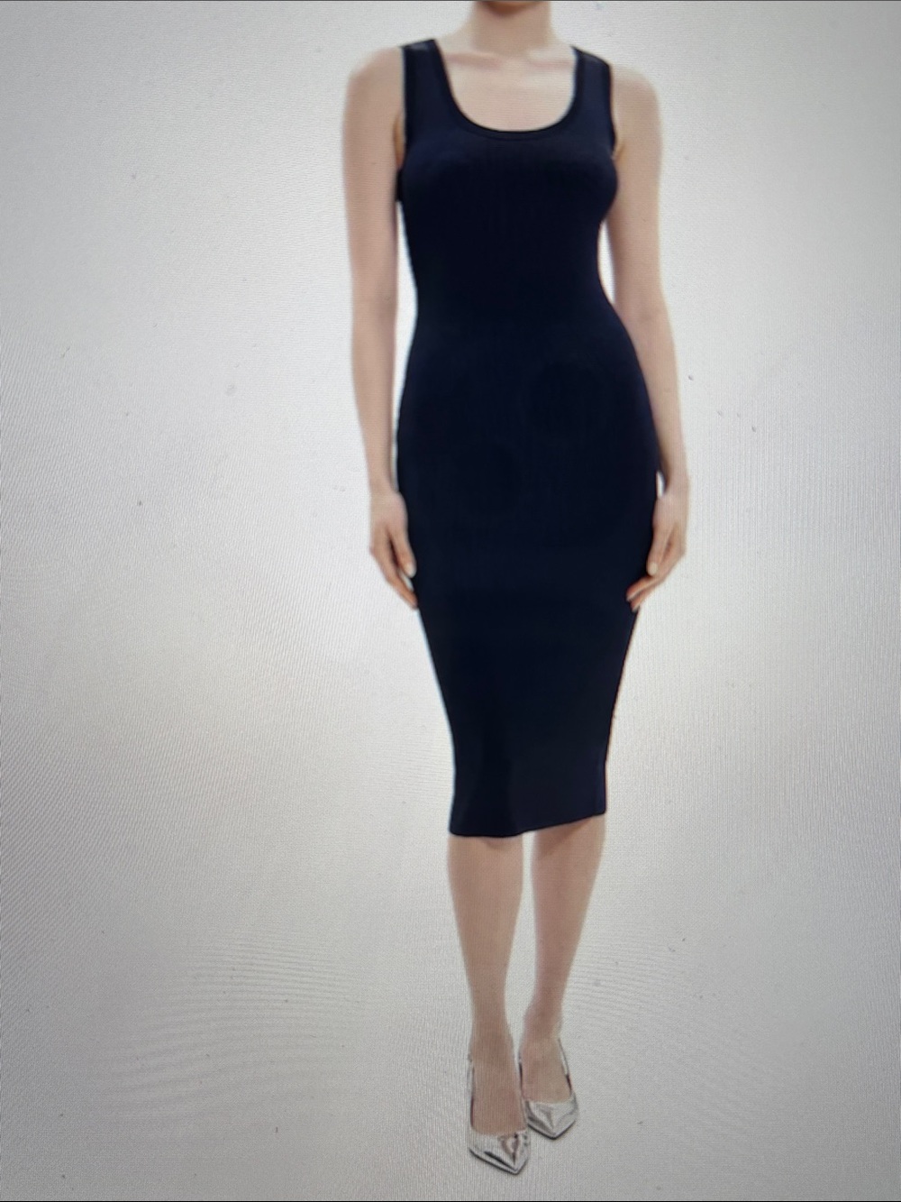 NWT Theory Navy Rib Tank Glossed Scoop Neck Midi Dress Size M